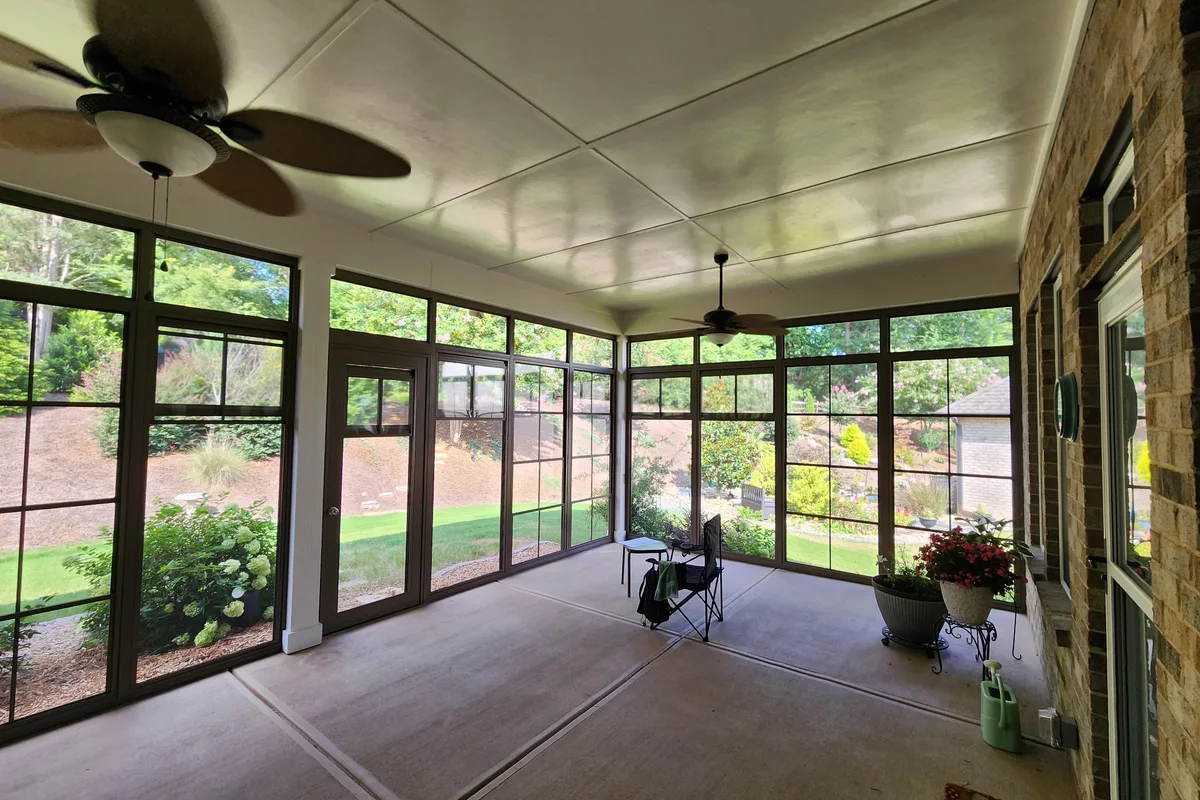 Completed vinyl film sunroom installation detail Matthews NC