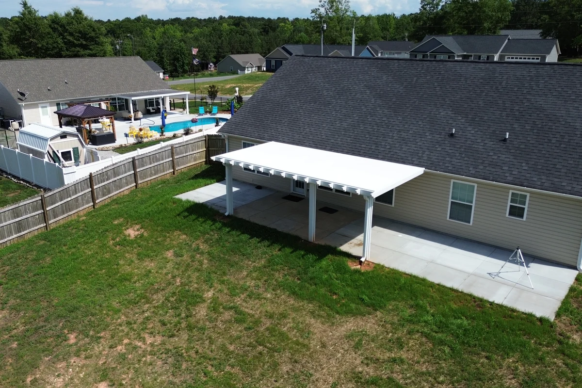 Finished outdoor patio cover in Doe Ridge, Lancaster SC by contractor