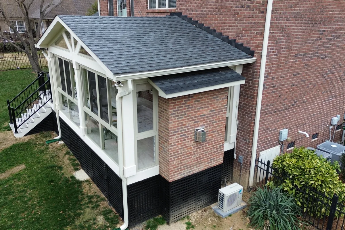 Glass sunroom contractor finished project detail Four Wood Matthews NC