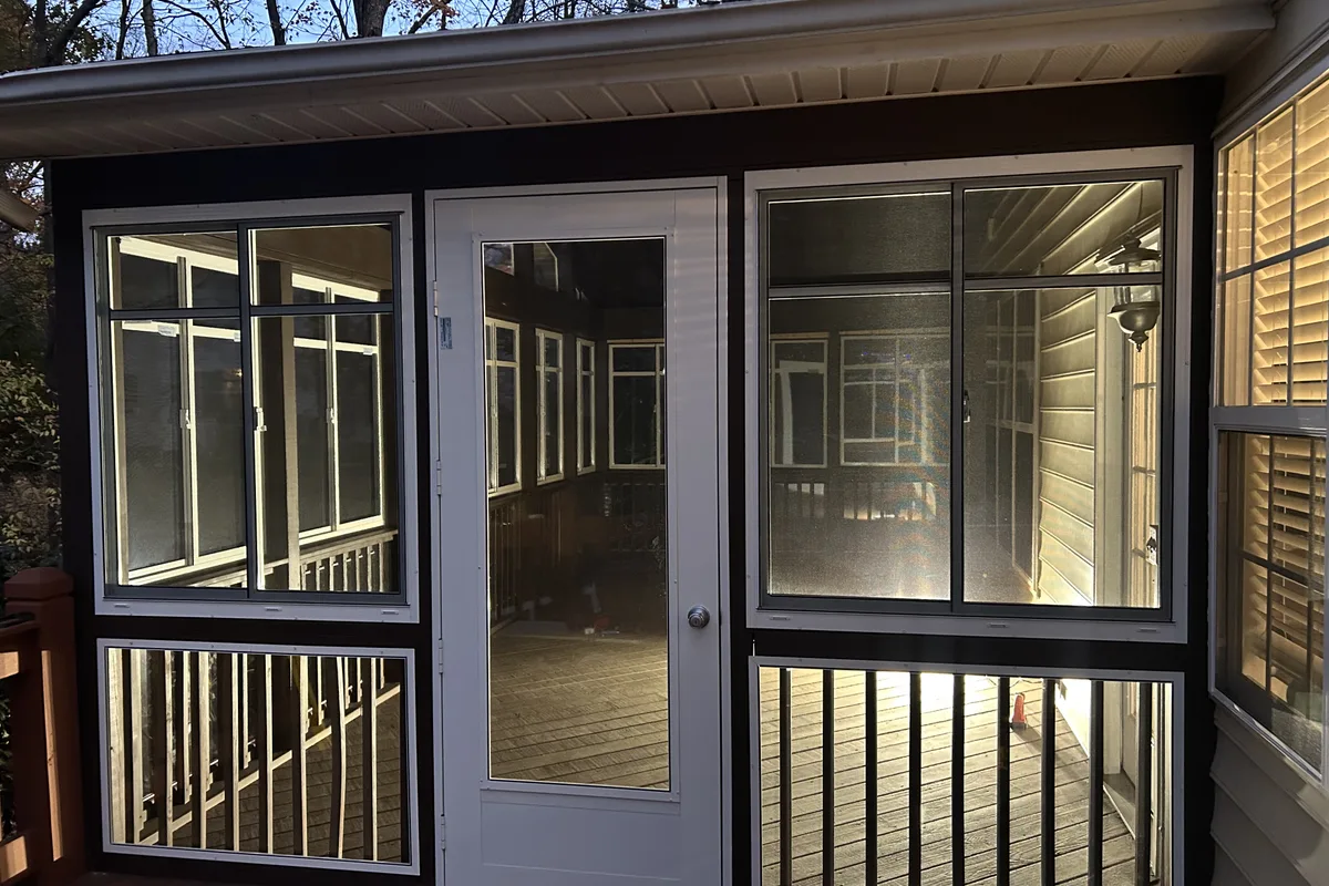 3-season room addition detail featuring vinyl film porch enclosure Mecklenburg County
