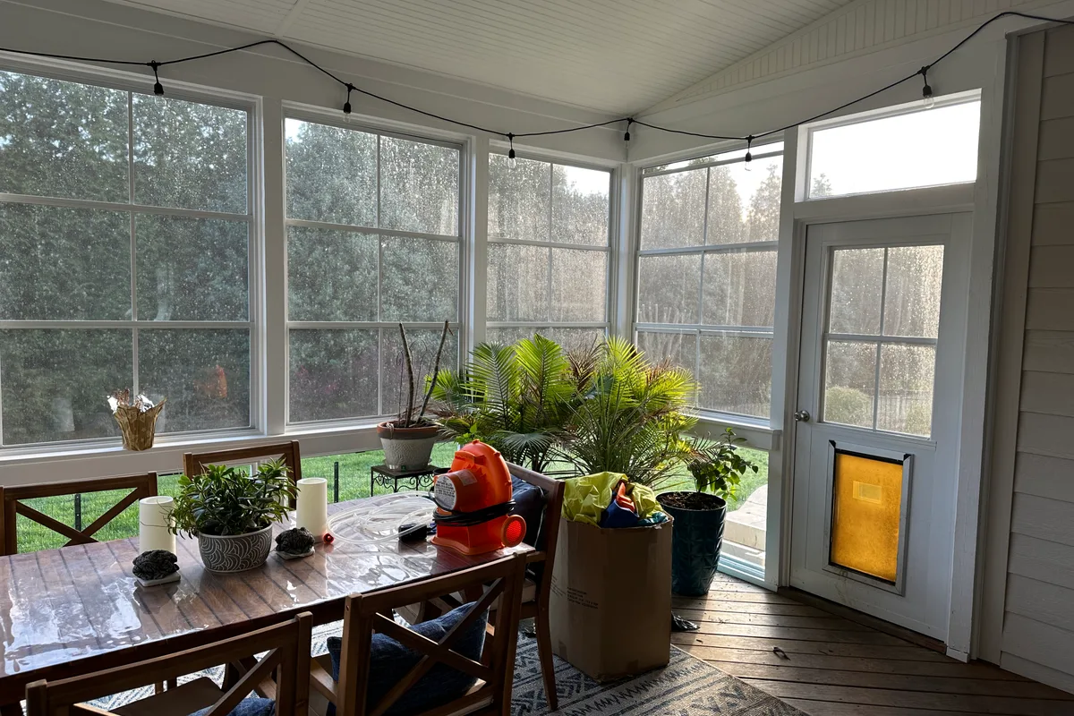 Completed vinyl film 3-season room detail Indian Land Charlotte area NC