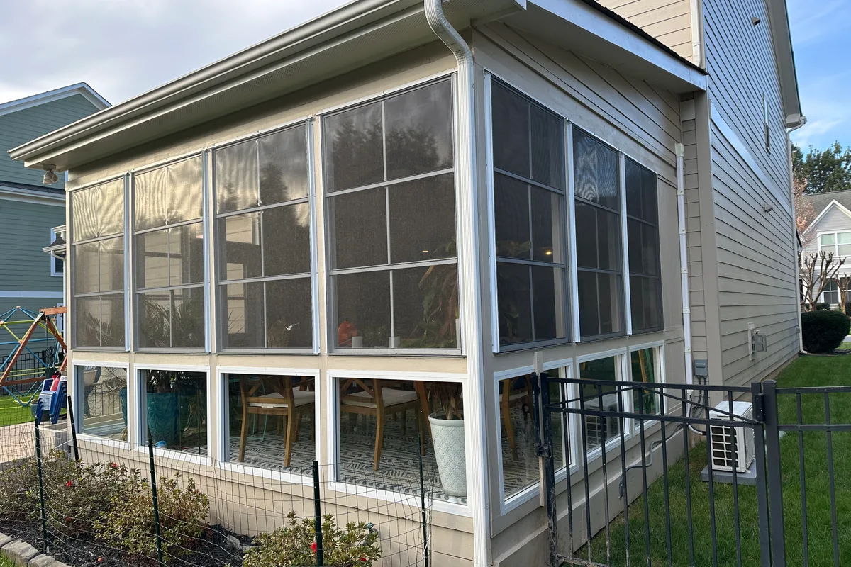 Finished vinyl porch enclosure detail 3-season sunroom Indian Land SC