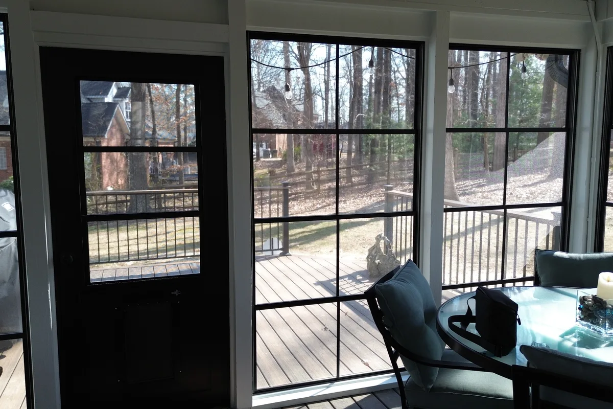 Completed vinyl-film sunroom detail Monroe NC installation