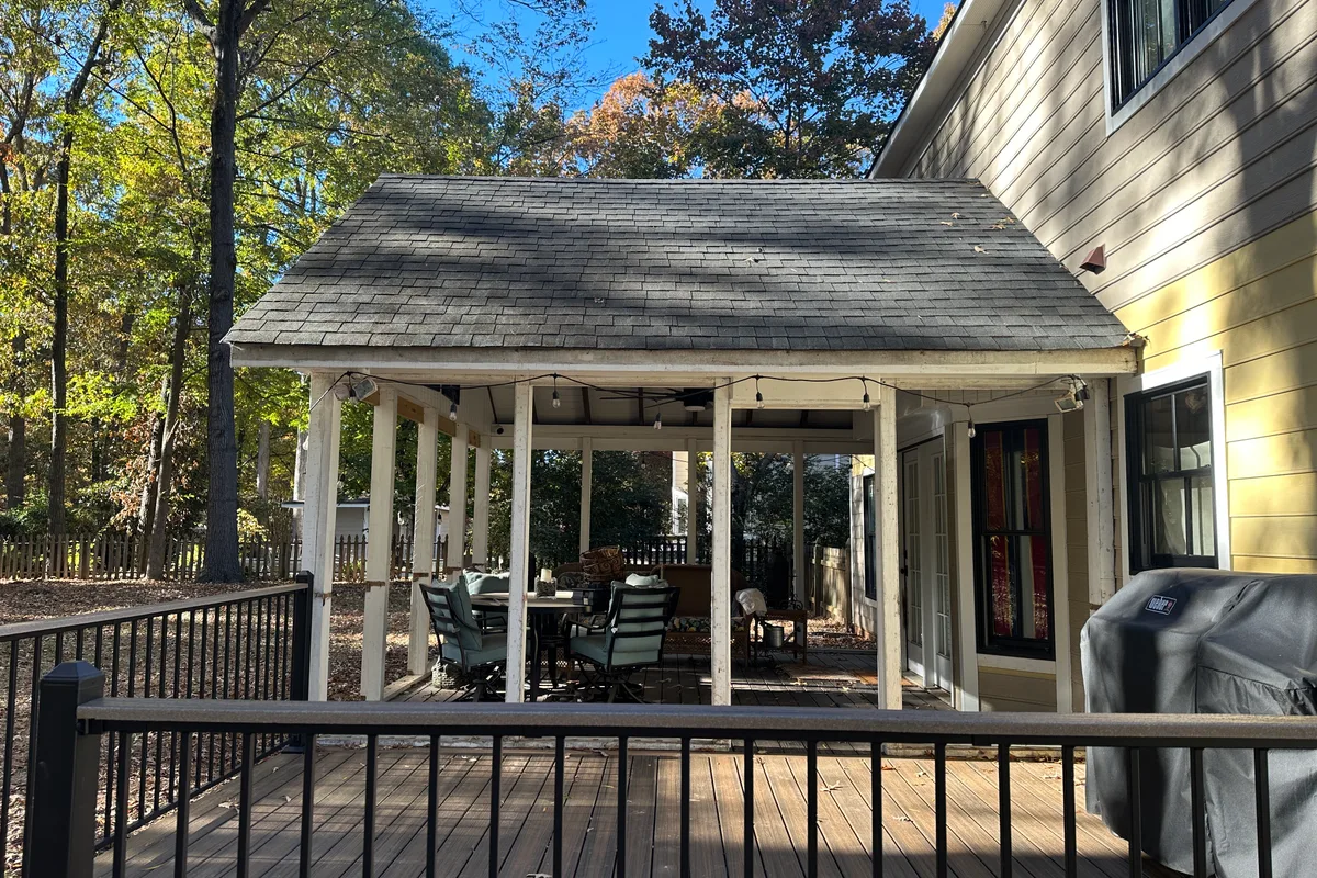 Existing outdoor space before 3-season vinyl enclosure Monroe NC