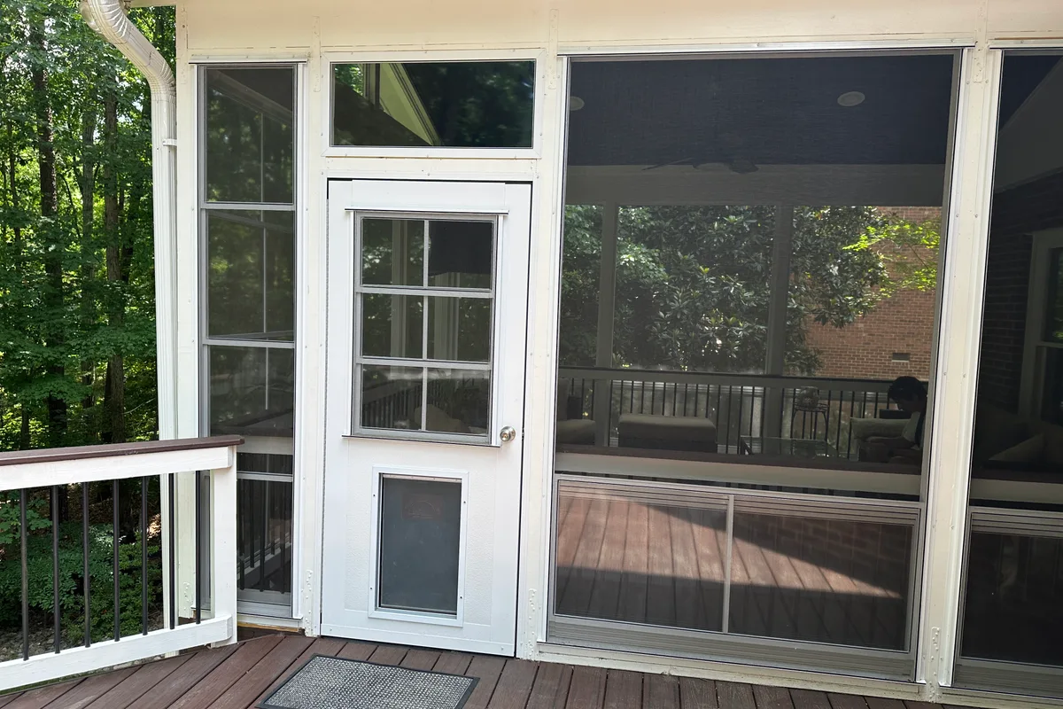 Finished vinyl film enclosure detail showing quality installation in Charlotte sunroom