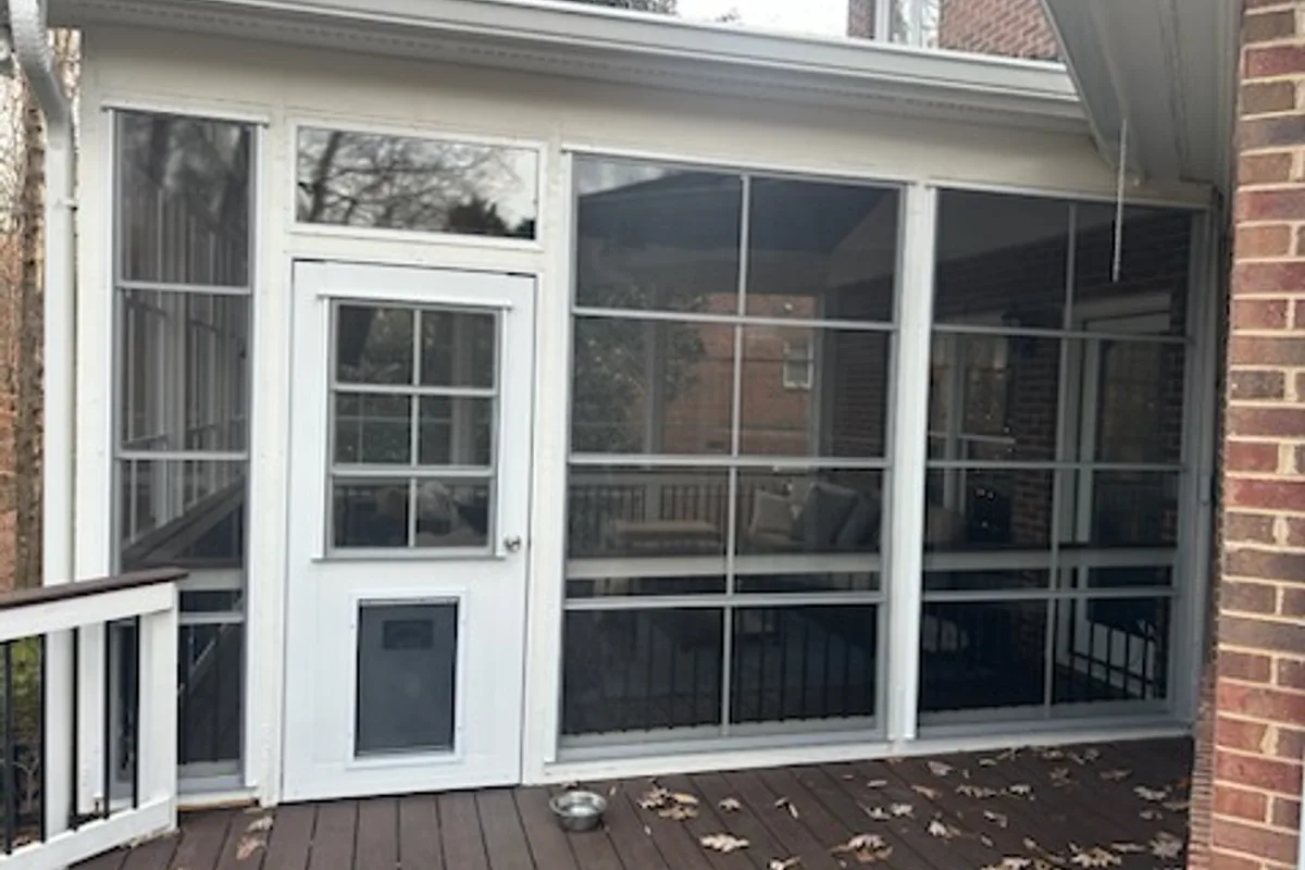 Finished 3-season sunroom vinyl film detail in Plantation, Mecklenburg County Charlotte