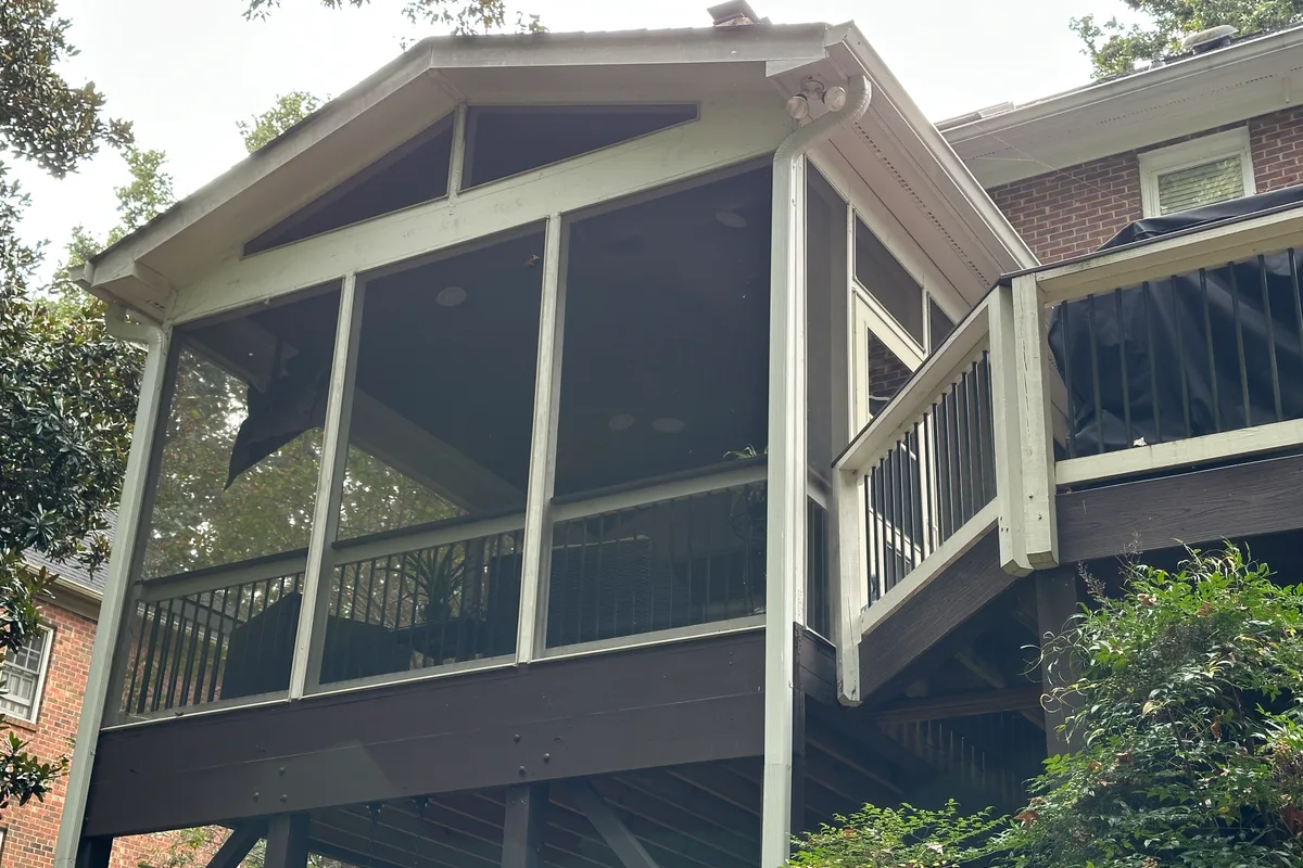 Existing porch structure before vinyl film sunroom installation in Plantation, Mecklenburg County