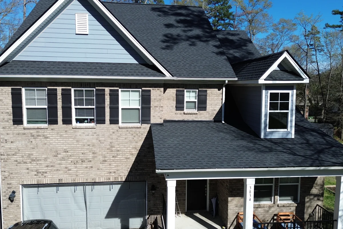 Finished roofing project exterior view in Riceland, Charlotte NC residential roofing services